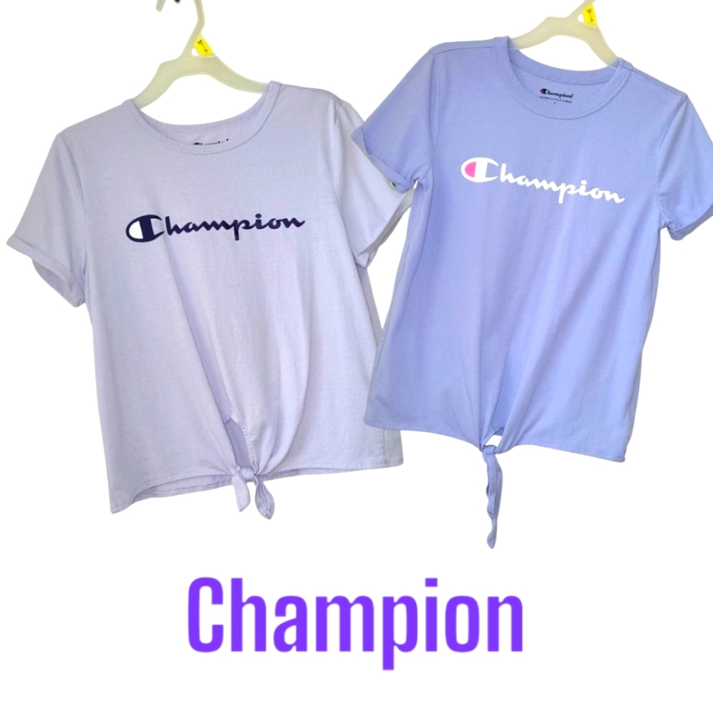Champion Girls Short Sleeve Tie Front Tee x2, S/ M, Lavender/ Lilac EUC